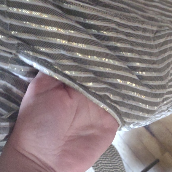 Size LG long sleeve adjustble cuff metallic button down midi dress grey/gold/sil - Picture 5 of 11